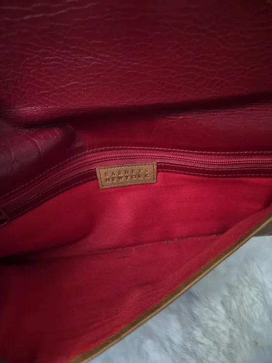 BARNEYS NEW YORK Classic Brown Envelope Leather Clutch - Picture 8 of 8